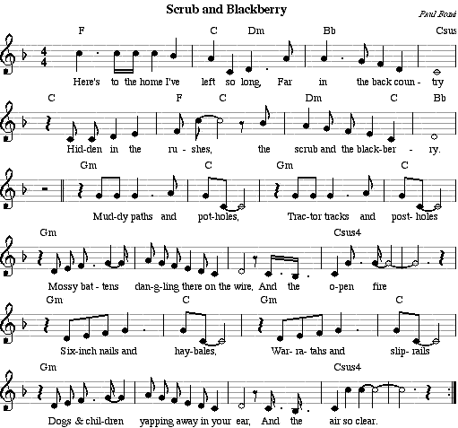Musical  notation and chords for Scrub and Blackberry. Size = 12K